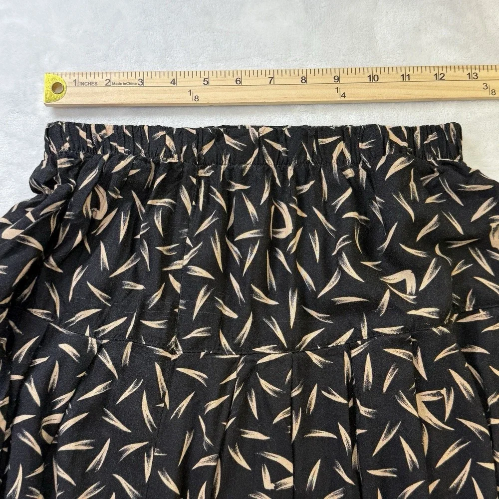 Vintage CA Krush 2 Pc Skirt Set Women's Large Black Tan Print Rayon USA 80s